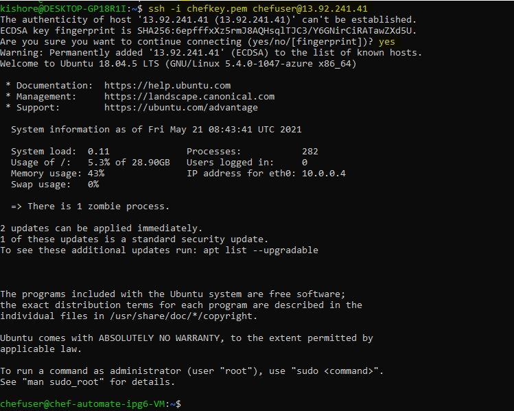 SSH into your instance with your Automate pem key